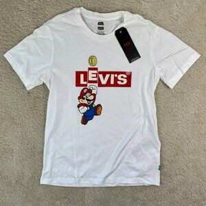 [XS] SUPER MARIO x LEVIS Collab Logo GRAPHIC T-Shirt Nintendo Jump Coin White